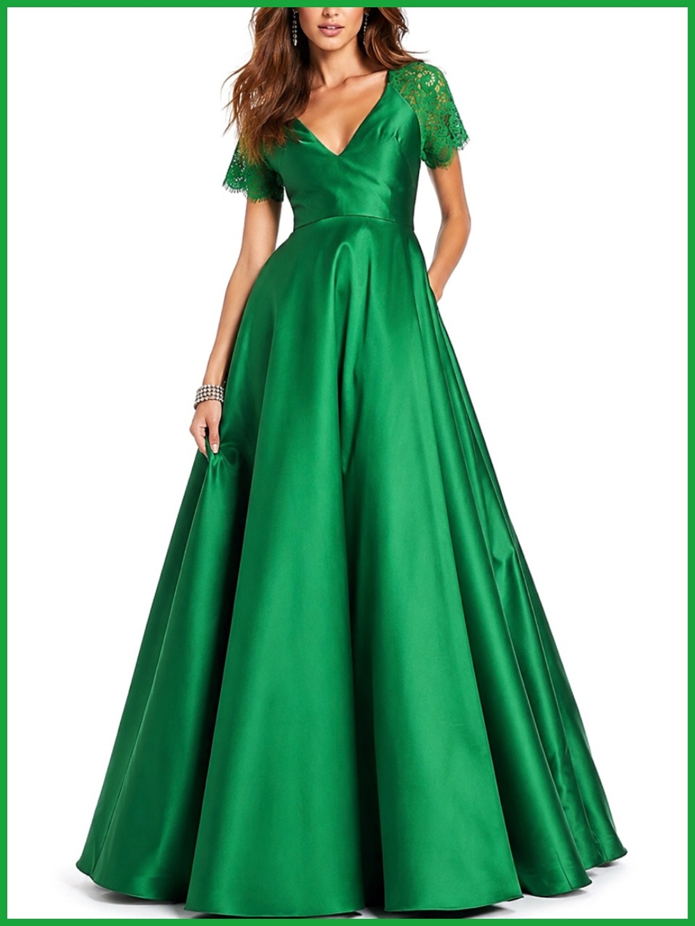 Monique Lhuillier Malachite Green Lace Ball Gown